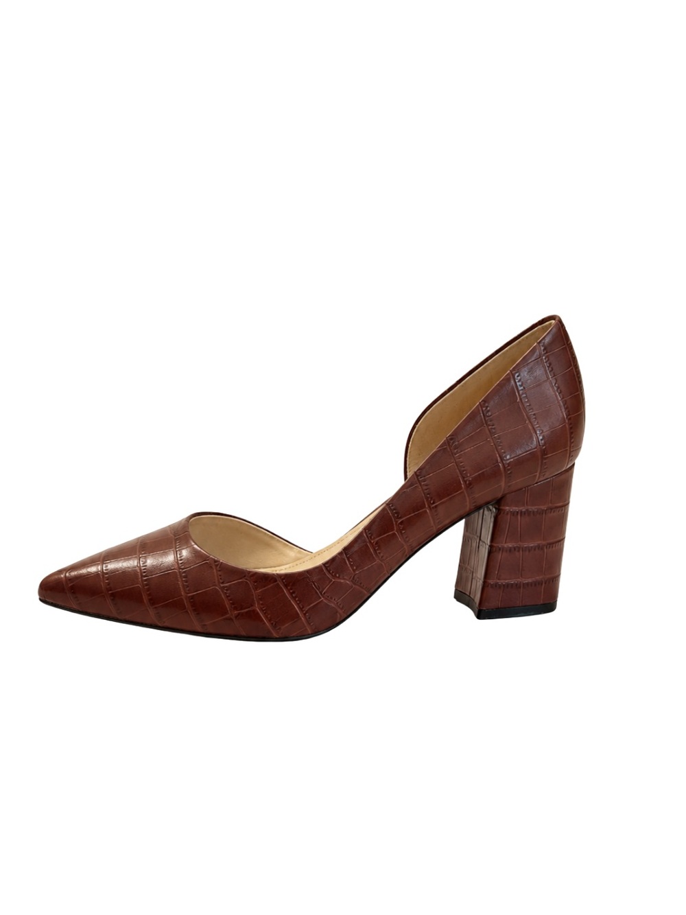 Marc Fisher Brown Croc Embossed Pointed Toe Block Heels Size 7.5